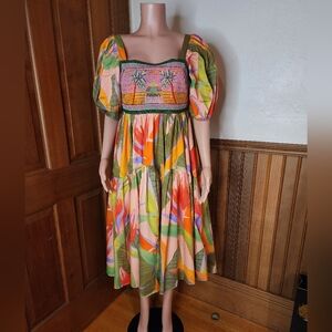 NWOT Farm Rio Pink Garden Beaded Midi Dress Medium